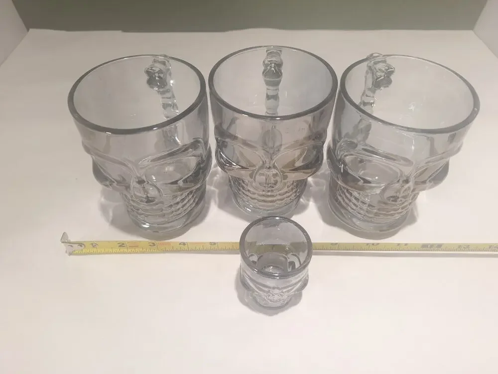 Skull Beer Mug Set 3 + Skull Shot Glass Gothic Barware Halloween Decor - Picture 1 of 7